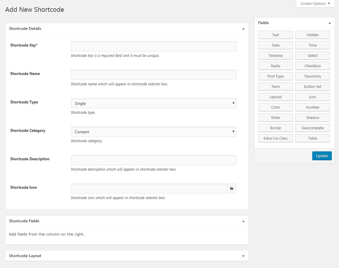 shortcode creator all options