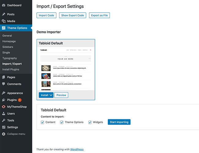 Import Export Options