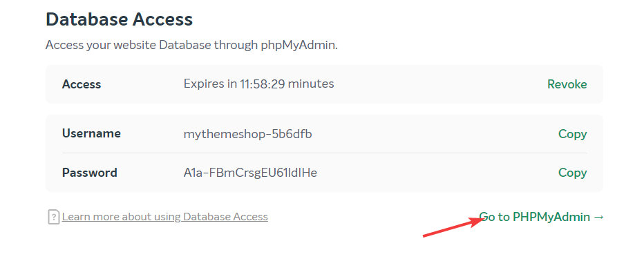 easywp phpmyadmin access timed
