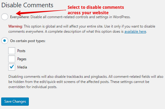 Disable comments using a plugin across the website