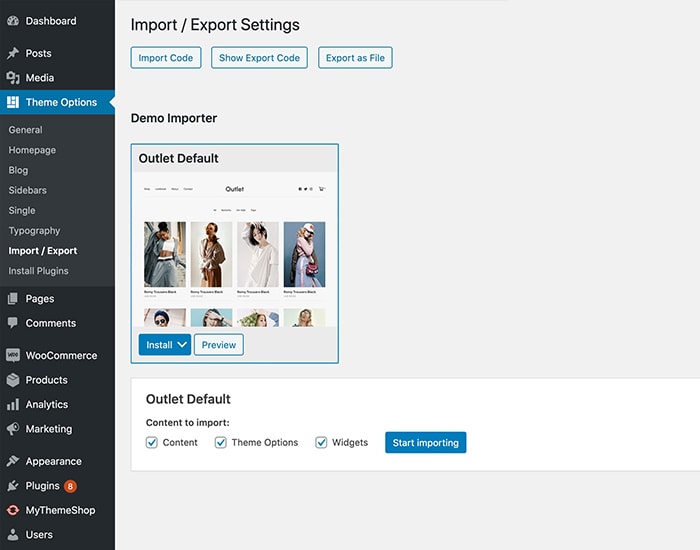 Import Export Options