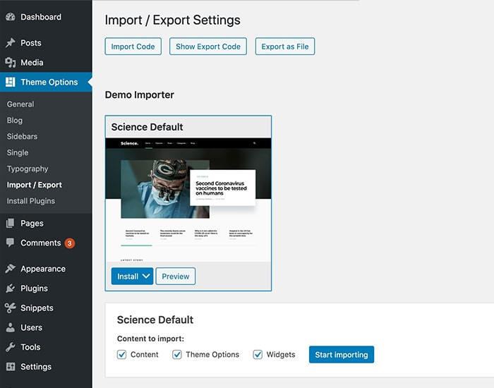 Import Export Options