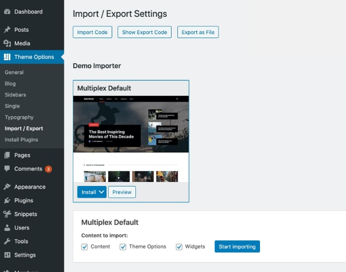 Import Export Options