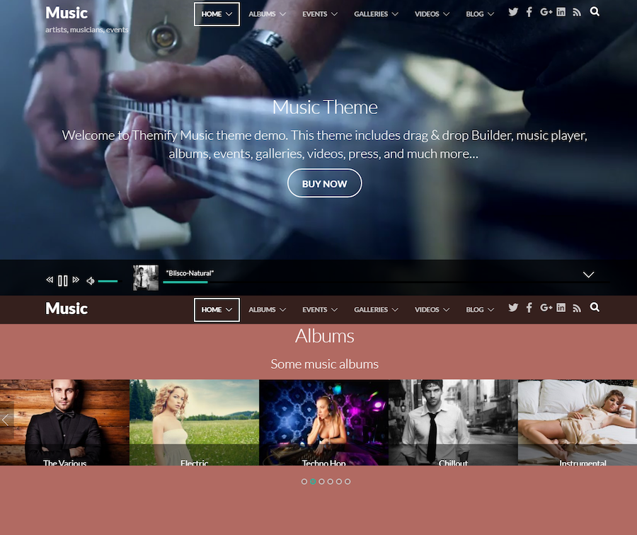 homepage of Music WordPress theme for podcasts