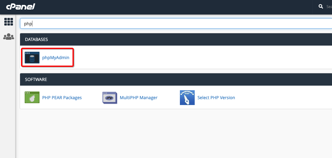 Dashboard PHPMyAdmin