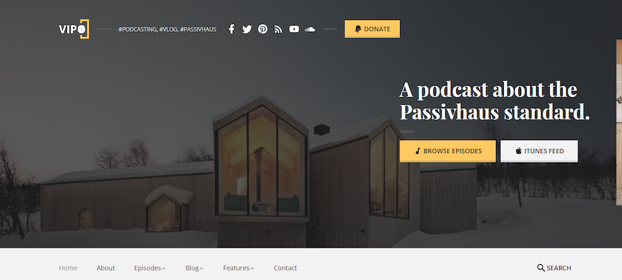 homepage of Vipo WordPress theme for podcasts