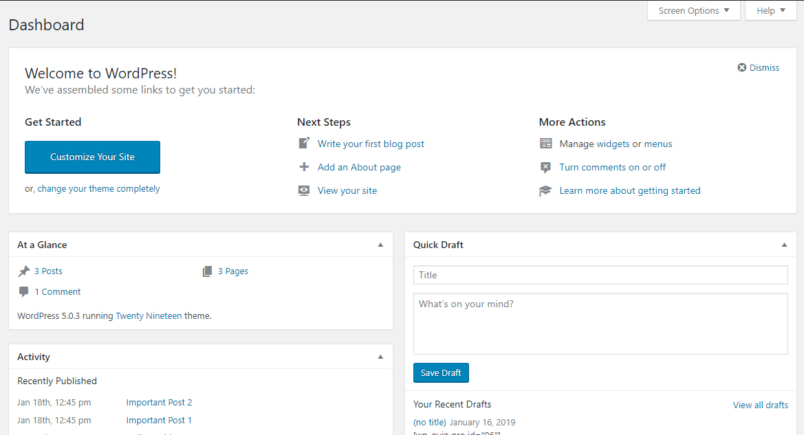 default-wordpress-dashboard
