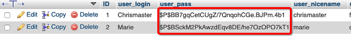 Encrypter user passwords in table PHPMyAdmin