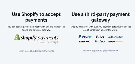 Opções de pagamento shopify